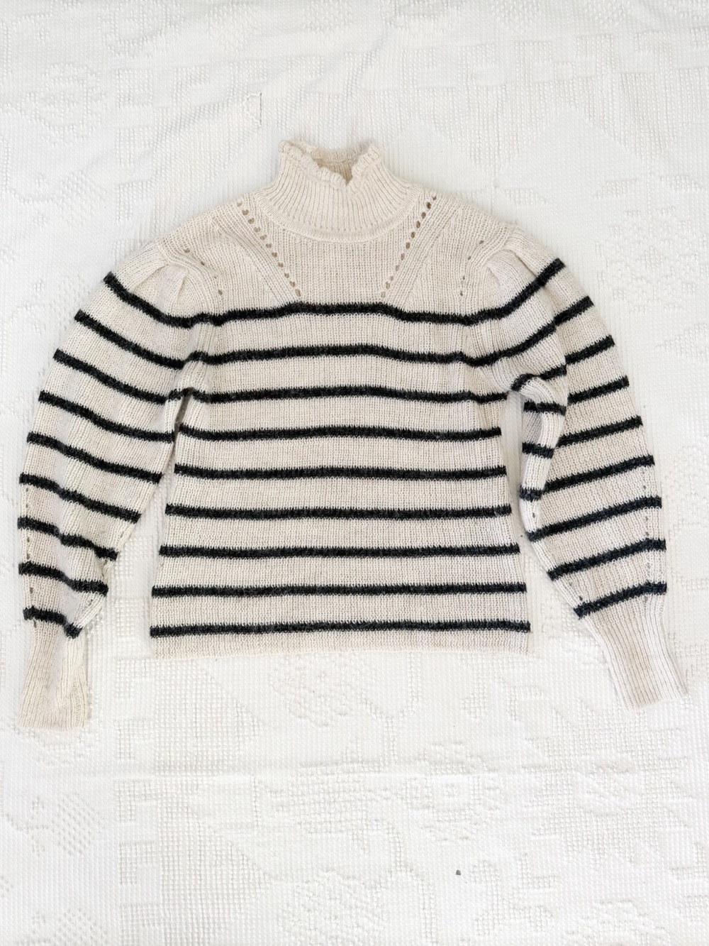Isabel Marant Georgia Striped Wool Alpaca Sweater Mock Neck Puff Sleeve 36